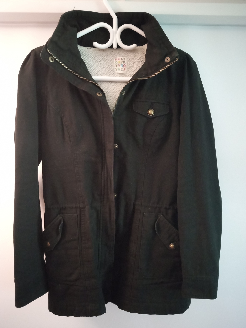 Roxy Black Utility Jacket with Sherpa Lining